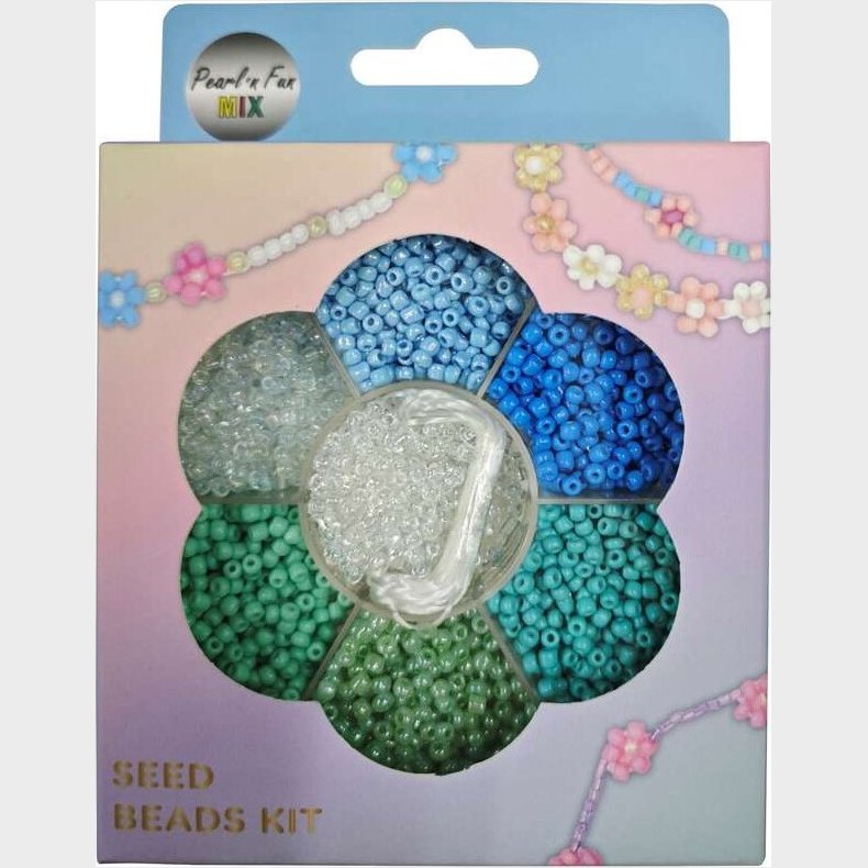 Glasperlemix 90g Bl/grn/klar + Elastik, Ophng - Pearl N Fun