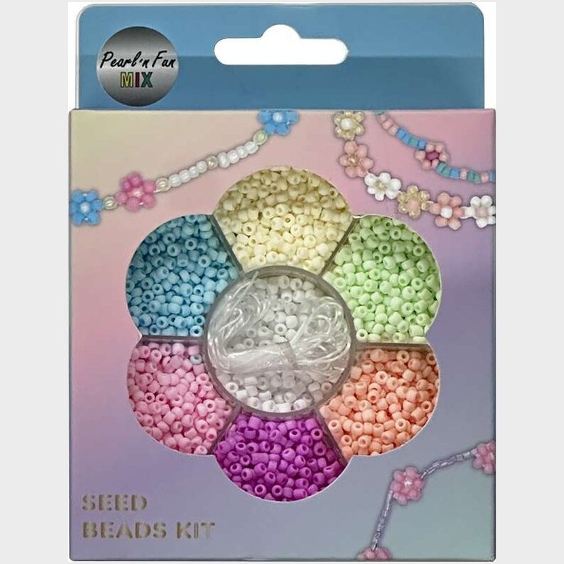 Glasperlemix 90g Mat Pastel + Elastik, Ophngsske - Pearl N Fun