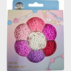 Glasperlemix 90g Pink/lilla/hvid + Elastik, Ophng - Pearl N Fun