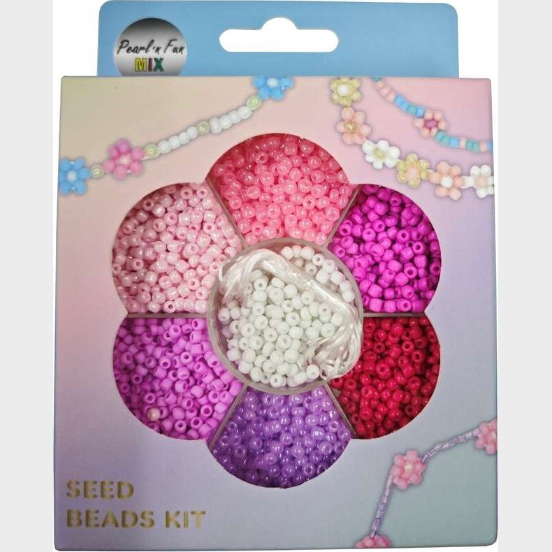 Glasperlemix 90g Pink/lilla/hvid + Elastik, Ophng - Pearl N Fun