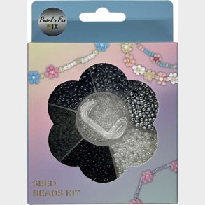 Glasperlemix 90g Sort/gr/hvid+elastik Ophngsske - Pearl N Fun