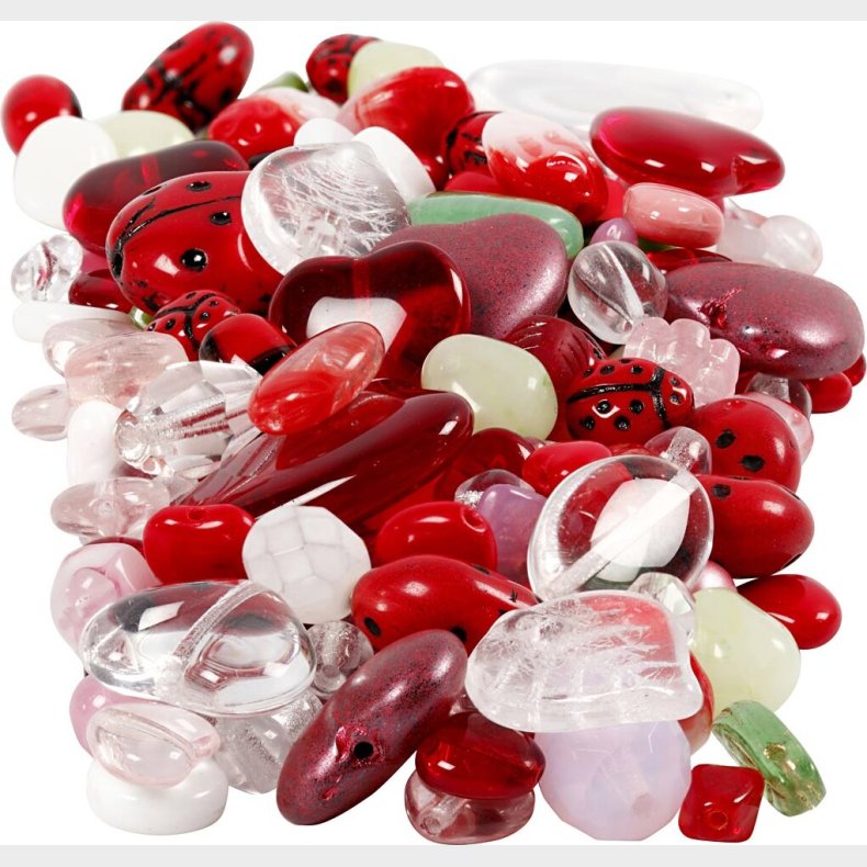 Glasperler - Marieh�ns - Blade - Hjerter - � 5-22 Mm - Hulstr. 0,5-1,5 Mm - Assorterede Farver - 350 G