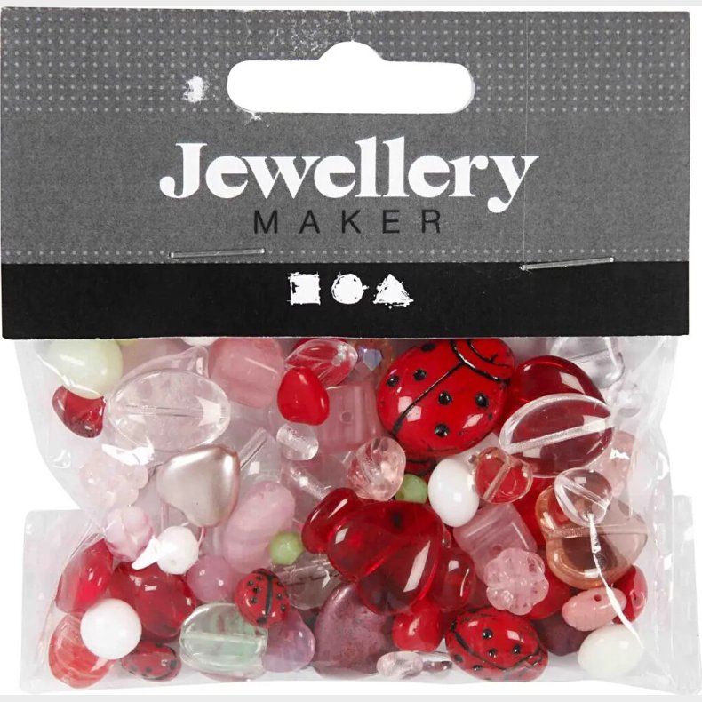 Glasperler - Mariehns - Blade - Hjerter - Str. 5-22 Mm - Hulstr. 0,5-1,5 Mm - Assorterede Farver - 60 G