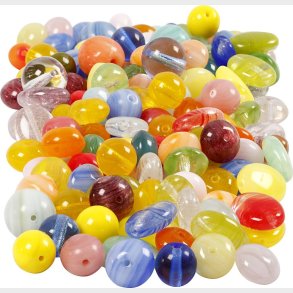 Glasperler - Rund - Oval - Rundflad -  6-13 Mm - Hulstr. 0,5-1,5 Mm - Assorterede Farver - 350 G