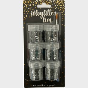 Glitterlim Slv - 6 Stk 20 Ml - + Pensel