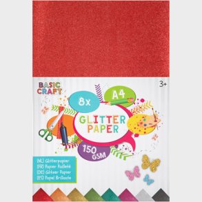 Glitterpapir A4 - 8 Ark, 150 Gram