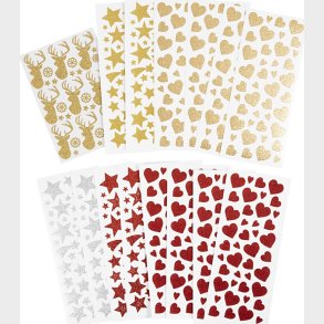 Glimmer Klistermrker - Hjerter, Stjerner Og Rensdyr - 8 Ark