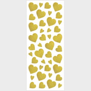 Hjerte Klistermrker - Glimmer - Guld - 2 Ark