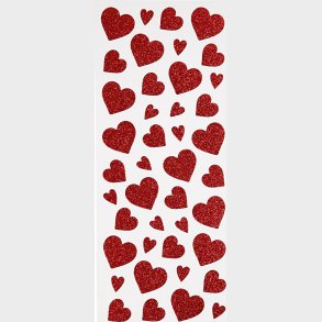 Hjerte Klistermrker - Glimmer - Rd - 2 Ark