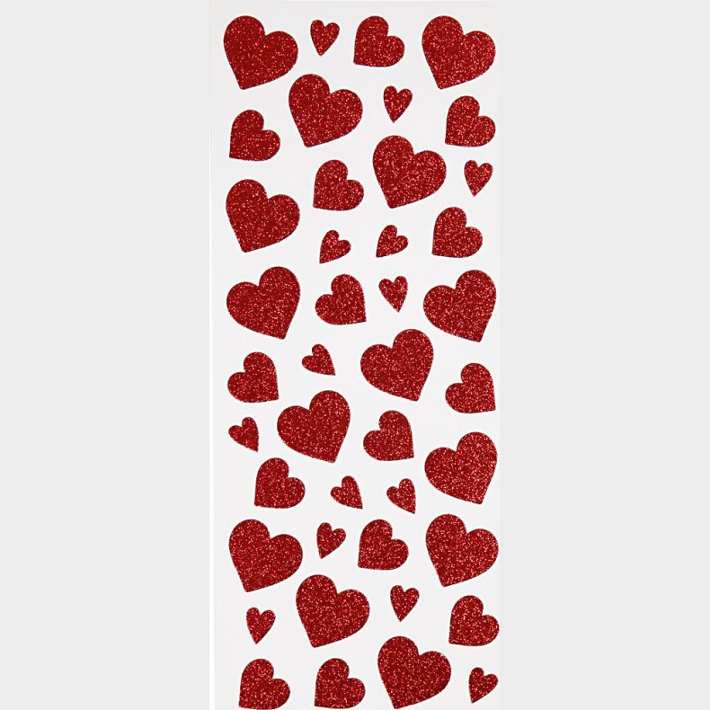 Hjerte Klistermrker - Glimmer - Rd - 2 Ark
