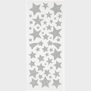 Stjerne Klisterm�rker - Glimmer - S�lv - 2 Ark