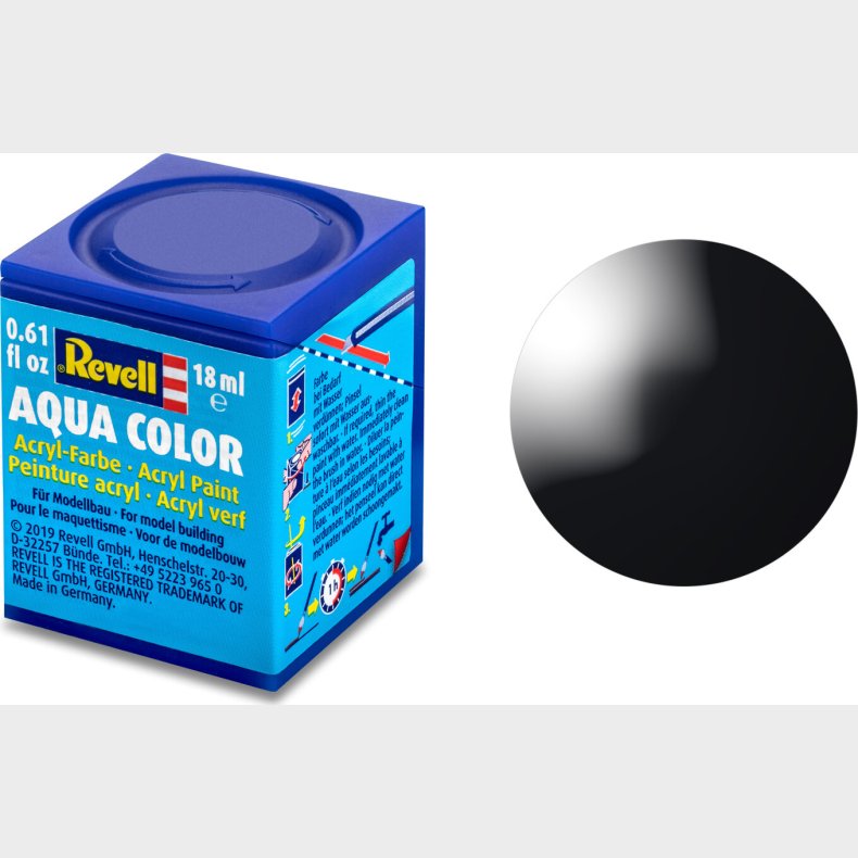 Revell - Maling - Aqua Color Gloss Black Acrylic - Ral 9005 - 18 Ml - 36107