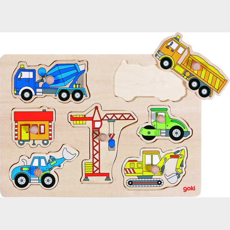 Goki Knoppuslespil - Byggeplads K�ret�jer - Tr� - 7 Brikker