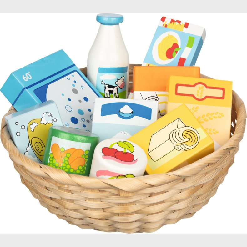 Goki - Leget�jsbutik Miniaturer I En Kurv, Mad Og Husholdningsartikler