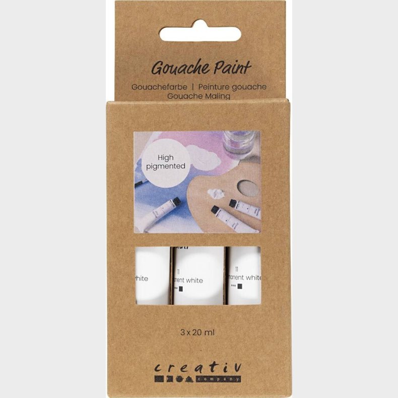 Gouache Maling - Hvid - 3x20 Ml