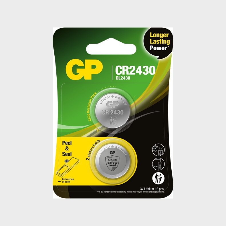 Gp - Lithium Knapcelle Batterier Cr2430 3v - 2 Stk