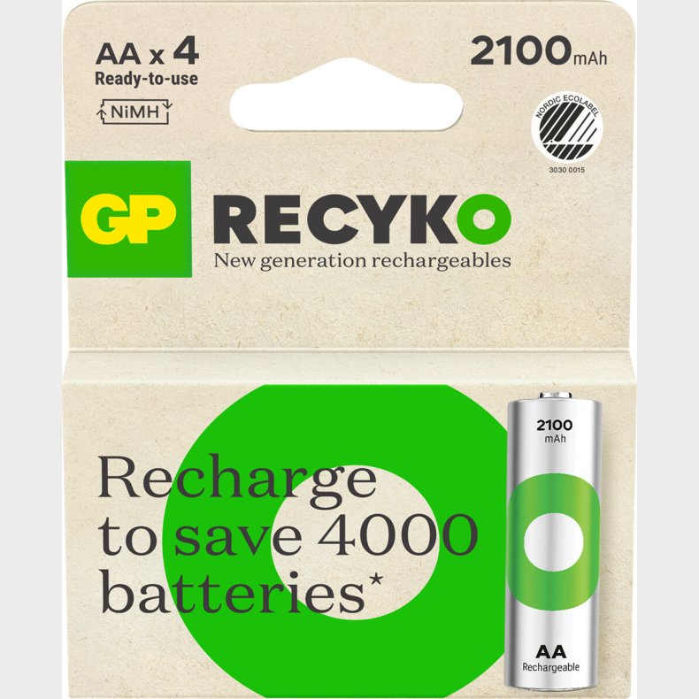 Gp - Recyko Aa Genopladelige Batterier - Aa 2100 Mah - 4-pak