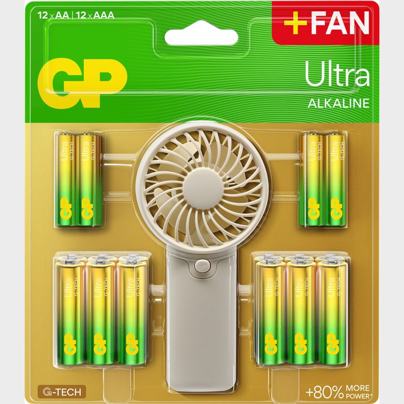 Gp - Ultra Alkaline 12xaa + 12xaaa Batterier - Inkl. Ventilator