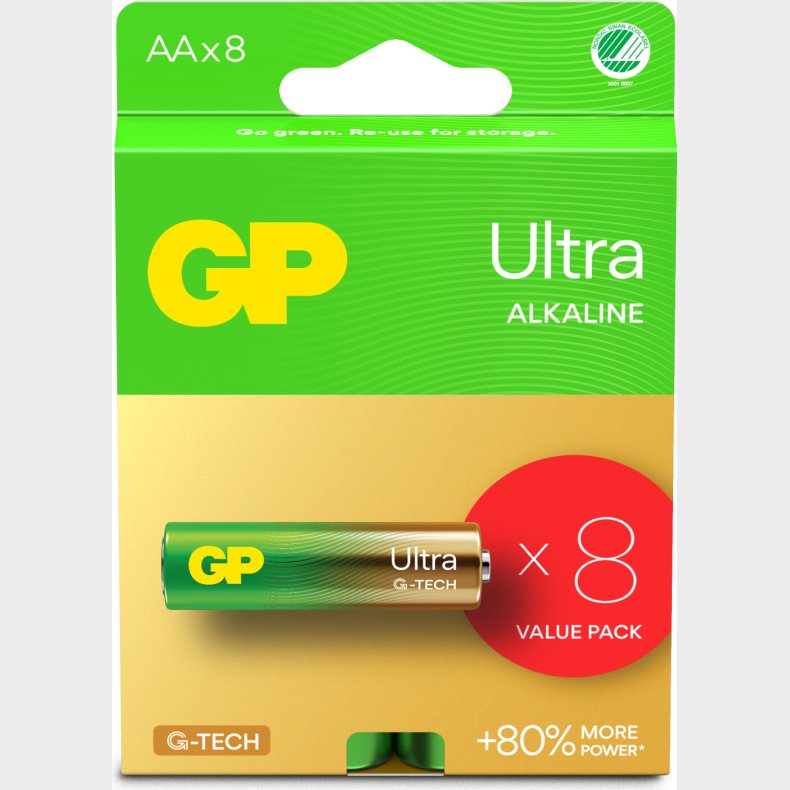Gp - Ultra Alkaline Aa Batterier - 15au Lr6 1,5v - 8 Stk