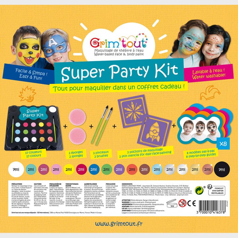 Grim Tout - Teatersminke - 17 Farver - Super Party Kit