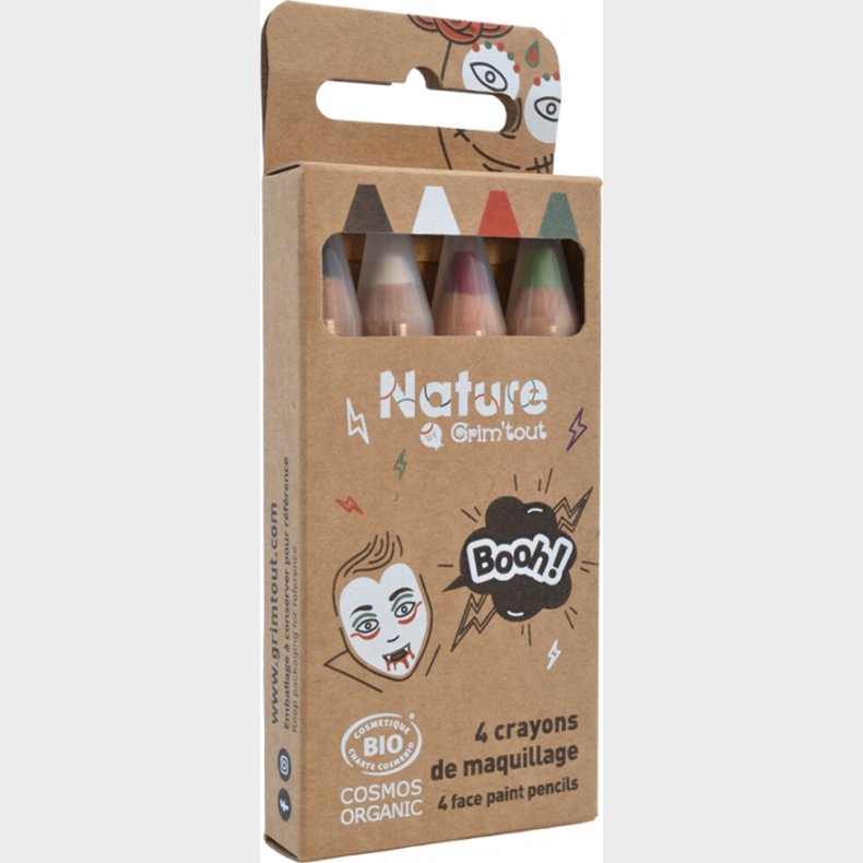 Grim Tout - Teatersminke - 4 Farveblyanter - Booh Nature By Grimtout