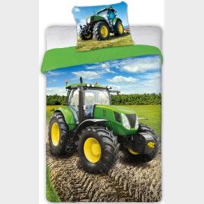 Grn  traktor Sengetj 140x200 cm - 100 procent bomuld