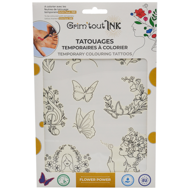 Grim'Tout | Farv-selv tatoveringer - Flower power