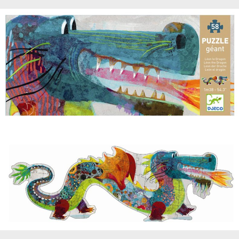 Djeco | Gulvpuslespil med 58 brikker - Dragen Leon