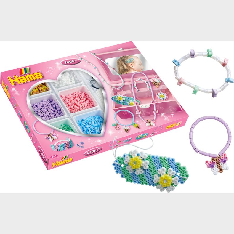 Hama Midi Perler - 2.400 Perler I Opbevaringsboks - Pink - 3707