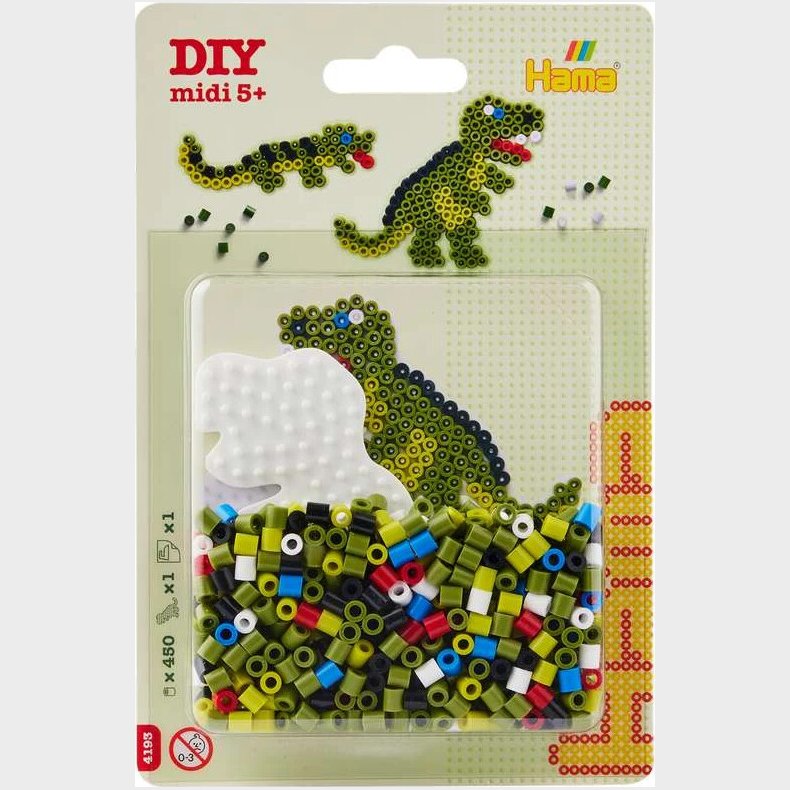 Hama Midi Perler - Diy Lille Dinosaur Perleplade Og 450 Perler - 4193