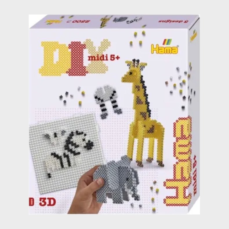Hama Midi Perlest - 3d Safari Perleplader Og Perler - 3256