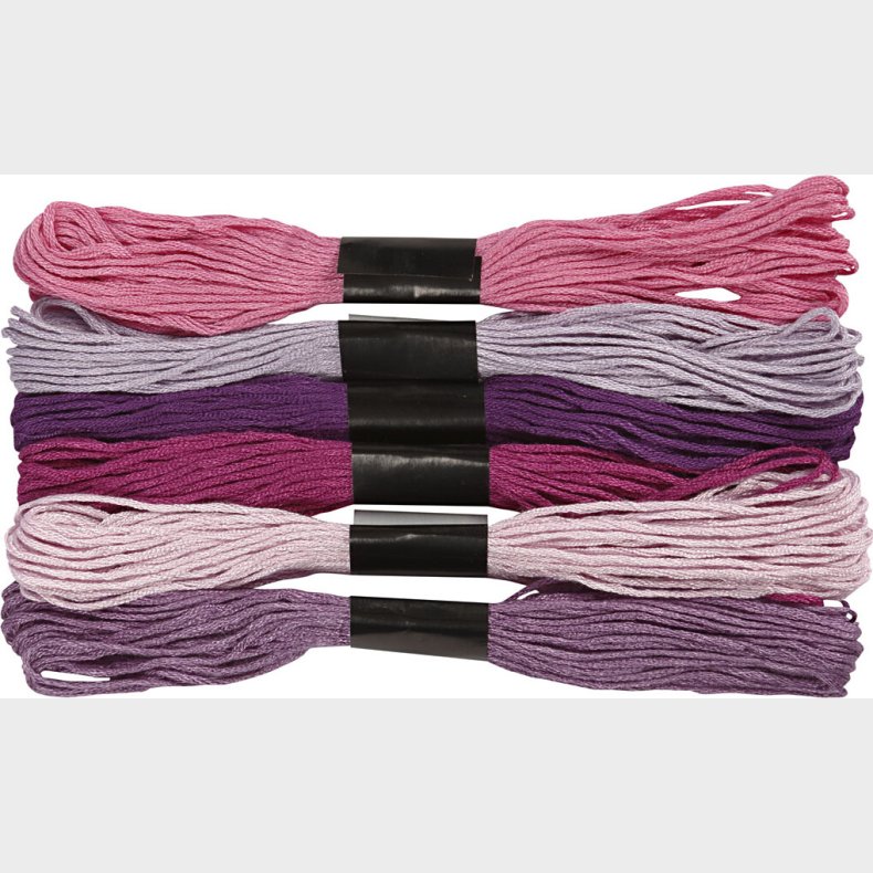 Broderigarn - 6 Farver - Lilla - 6-trdet - Bomuld - Harmoni Broderigarn