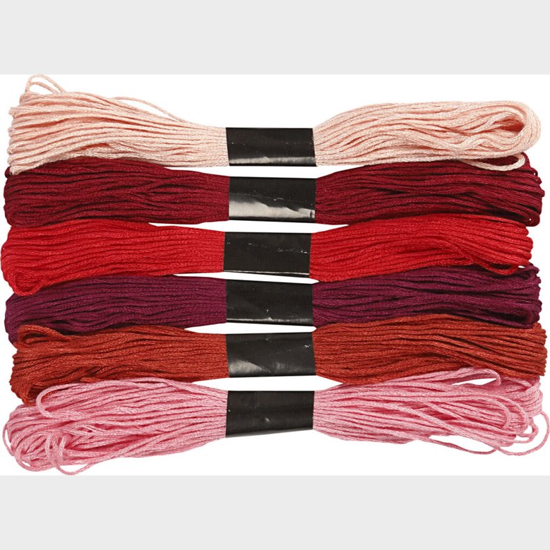Broderigarn - 6 Farver - Rd - 6-trdet - Bomuld - Harmoni Broderigarn