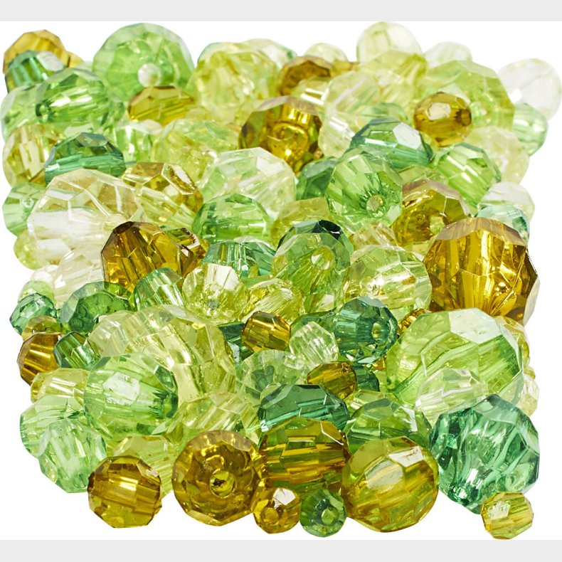 Harmoni Facetperlemix - Str. 4-12 Mm - Hulstr. 1-2,5 Mm - Gr�n Glitter - 250 G