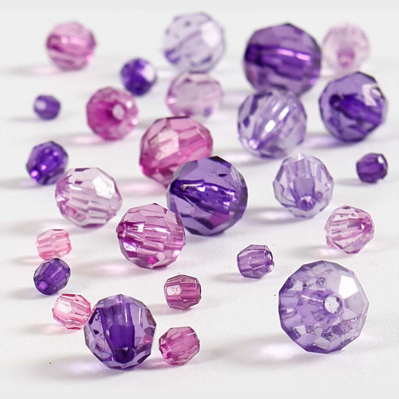 Harmoni Facetperlemix - Str. 4-12 Mm - Hulstr. 1-2,5 Mm - Lilla - 45 G