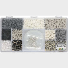 Heishi Fimo Perlemix M/elastiksnor Sort/gr/hvid