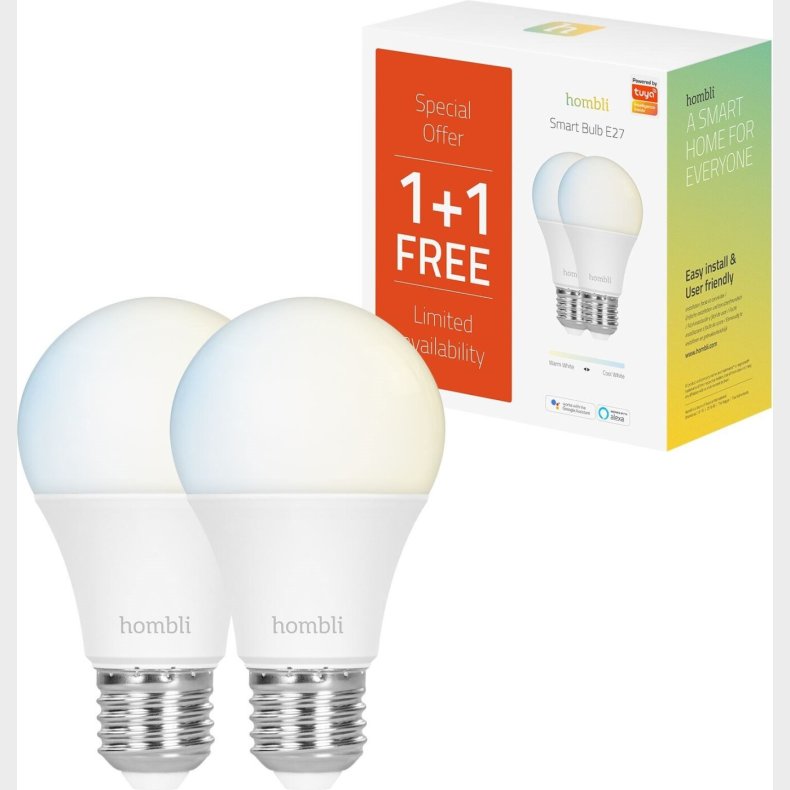 Hombli - Smart Bulb 2-pak - Elprer - E27 Wifi 2500-9000k 800lm