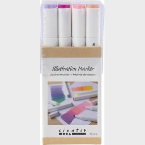 Illustration Marker - Tykkelse 1+8 Mm - Pastelfarver - 12stk.