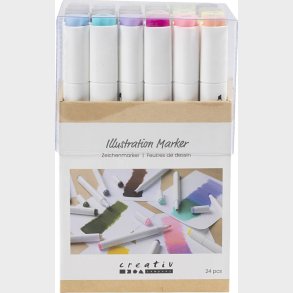Illustration Marker - Tykkelse 1+8 Mm - Pastelfarver - Standardfarver - 24stk.