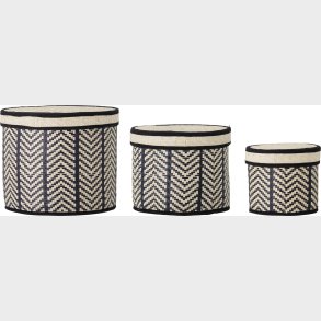 Bloomingville - Islim Flet Kurv Med Lg - Sort - Palm Leaf - 3 Stk