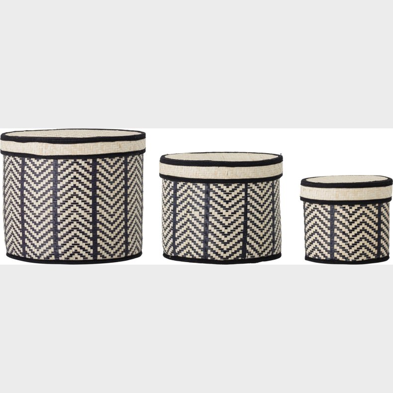Bloomingville - Islim Flet Kurv Med Lg - Sort - Palm Leaf - 3 Stk
