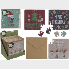 Julekort Puslespil Med 20 Brikker - Inkl. Konvolut - Overraskelse
