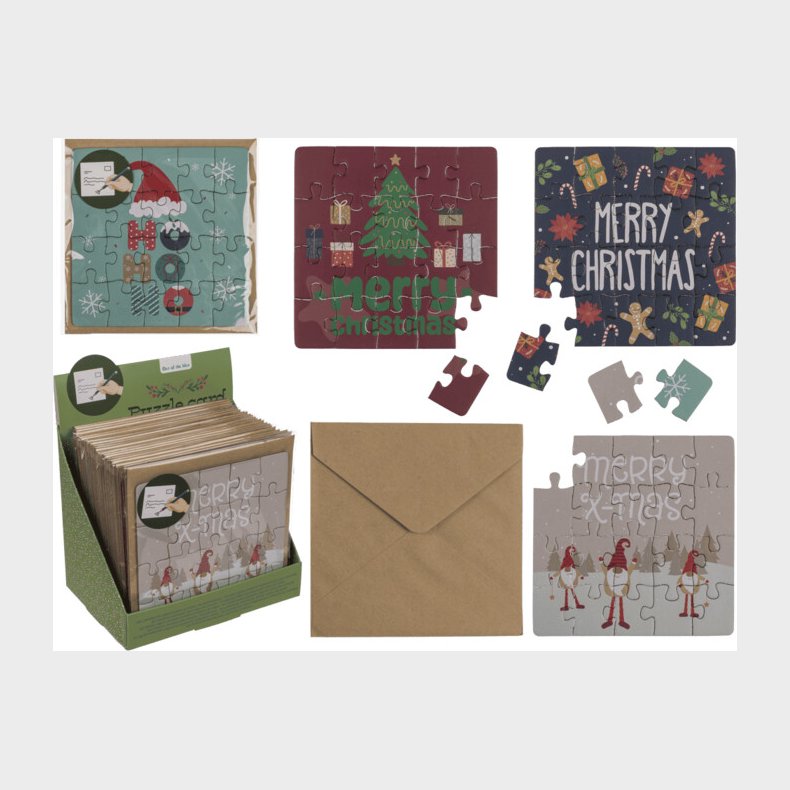 Julekort Puslespil Med 20 Brikker - Inkl. Konvolut - Overraskelse