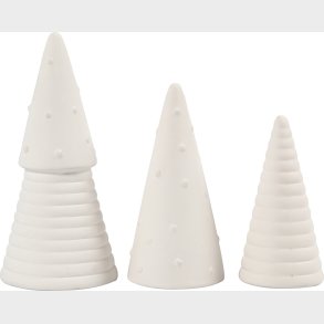 Juletrer - Julepynt - Terracotta - H 10+12+15 Cm - Hvid - 3 Stk