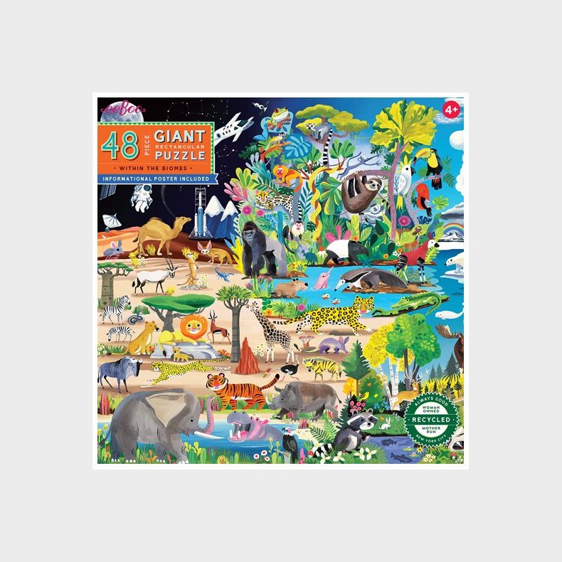 Eeboo Jumbo Puslespil - 48 Brikker - Dyrelandskaber
