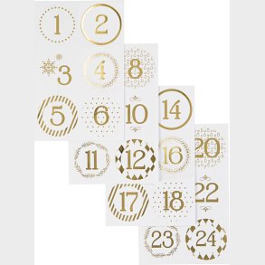 Juleklistermrker - 24 Kalendertal - Guld Og Hvid - 4 Ark