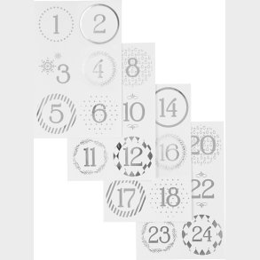Juleklistermrker - 24 Kalendertal - Slv Og Hvid - 4 Ark