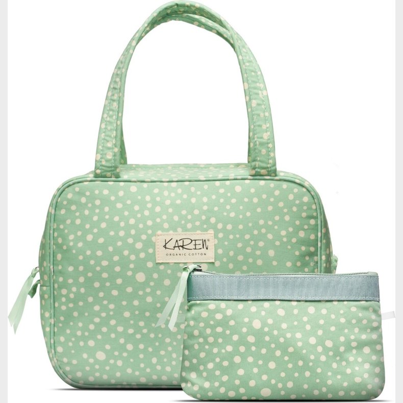 Karen - Toilettaske St Med Makeup Pung - Grn Og Hvid