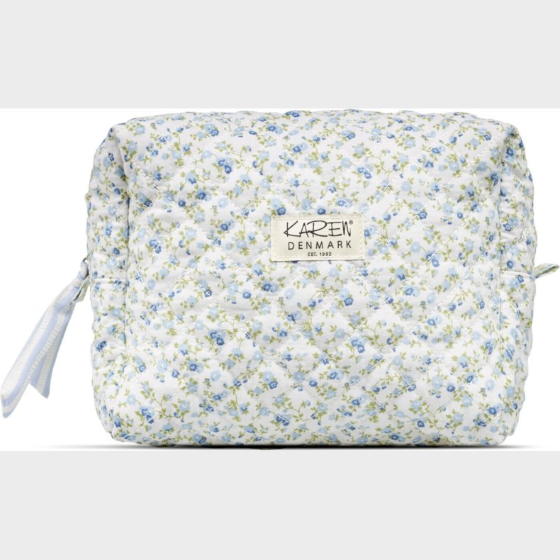 Karen - Stor Toilettaske - Bl� Sm�blomstret Quilt