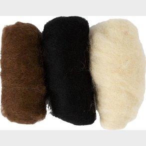 Kartet Uld - Hvid Brun Sort - 3x10 G